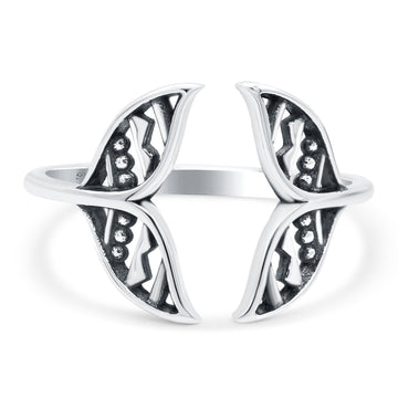 Whale Tail Band Oxidized Solid 925 Sterling Silver Thumb Ring (7mm)